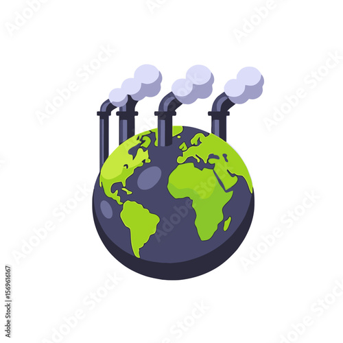 Pollution Illustration-Global Warming Concept-Climate Change Awareness-Factory Emissions Impact on Earth-Environmental Issues-Sustainable Future-Reduce Carbon Footprint