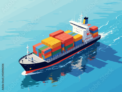 Container ship in isometric view 