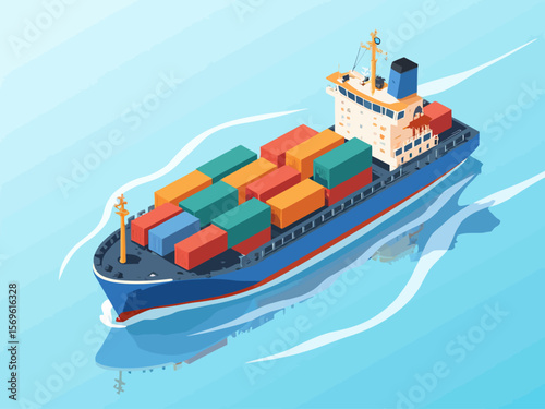 Container ship in isometric view 