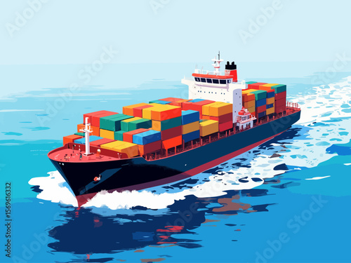 Container ship in isometric view 