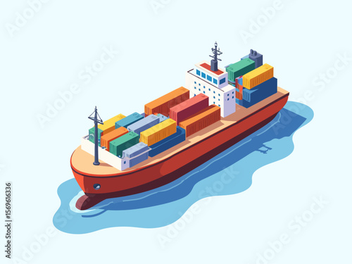 Container ship in isometric view 