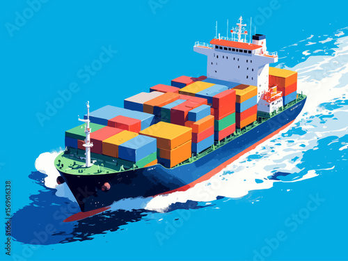 Container ship in isometric view 