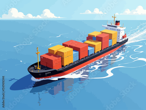 Container ship in isometric view 