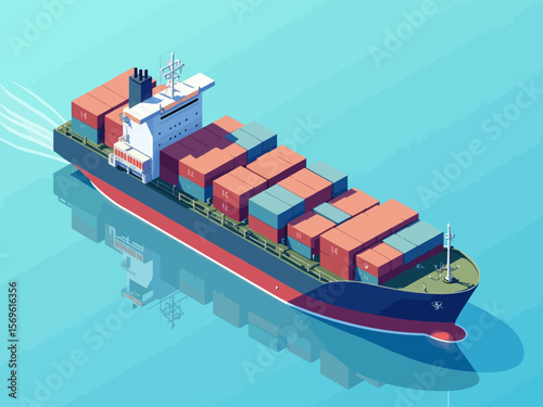 Container ship in isometric view 
