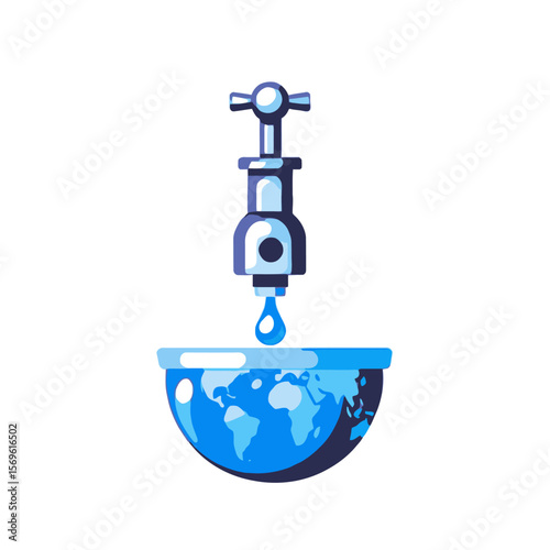 Save Water-Conserve Earth's Resources-Water Tap & World Globe Illustration-Promote Sustainability-Environmental Awareness-Protect Our Planet's Water Supply