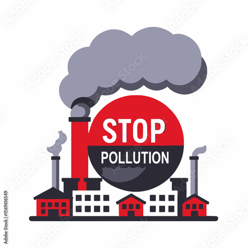Stop Pollution Graphic-Environmental Awareness-Illustrative Image of Factory Emissions-Promoting Clean Air-Advocating for a Sustainable Future-Reduce Environmental Impact