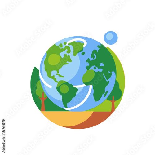 Sustainable Earth Illustration - Vector Design for Environmental Awareness- Globe with Greenery and Trees Symbolizing Ecology- Go Green Concept Design
