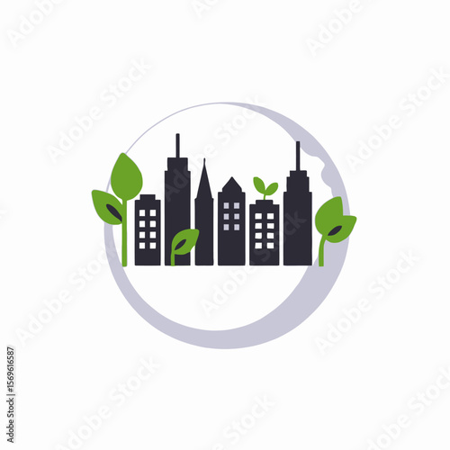 Sustainable City Concept-Green Buildings-Eco-Friendly Urban Development-Cityscape with Plants-Future of Sustainable Living-Green City Illustration-Eco City_