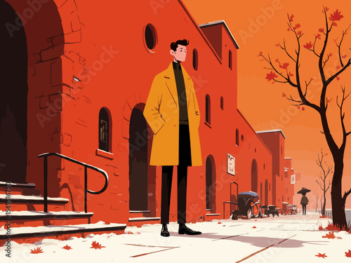 handsome attractive man wearing a structured wool coat in autumn
