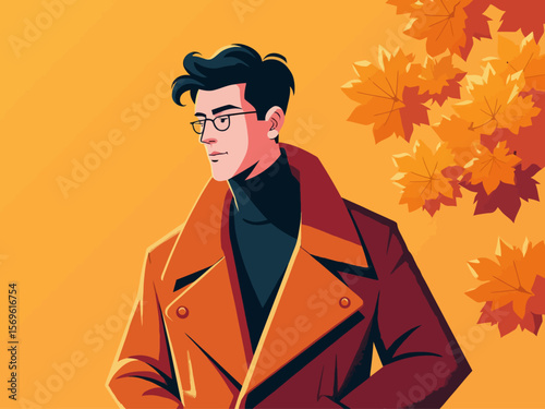 handsome attractive man wearing a structured wool coat in autumn