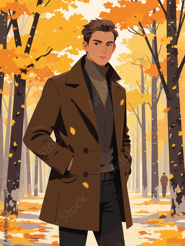 handsome attractive man wearing a structured wool coat in autumn