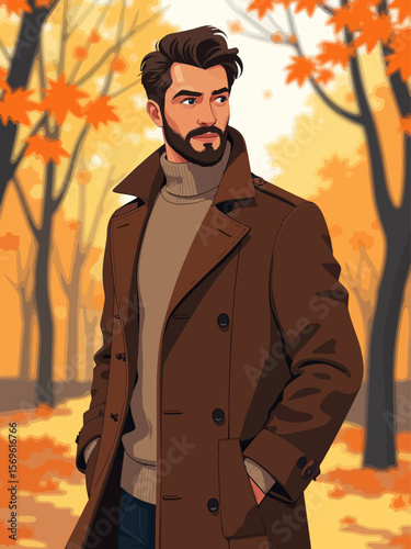 handsome attractive man wearing a structured wool coat in autumn