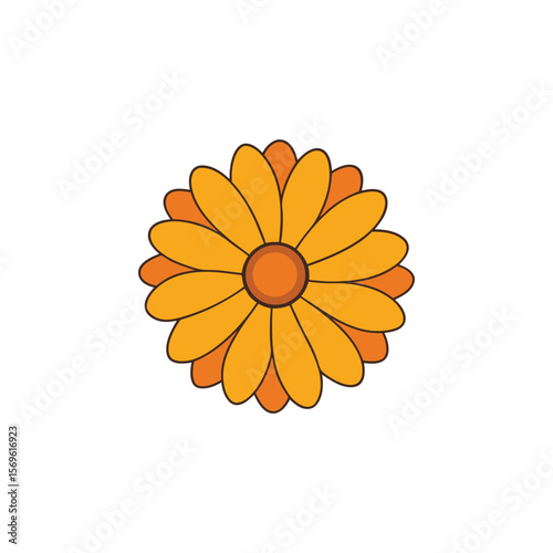 A cheerful illustration of an orange marigold flower