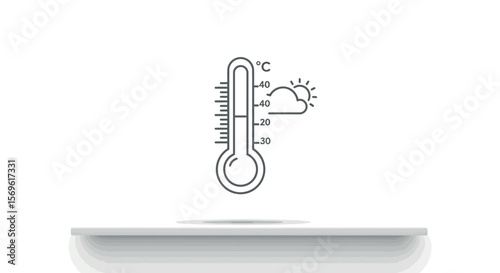 Minimalist thermometer symbol with cloud and sun indicating temperature in celsius