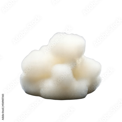 A soft, white foam cluster on a transparent background. The foam has a fluffy texture and irregular shape, resembling a cloud or a decorative element.