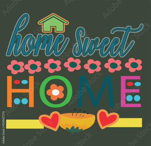 Home Sweet Home Colorful Illustration of Cozy Home Decor and Sweet Home Feelings