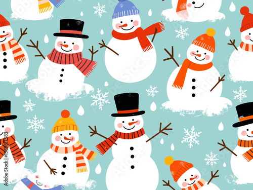 seamless pattern of cute snowman