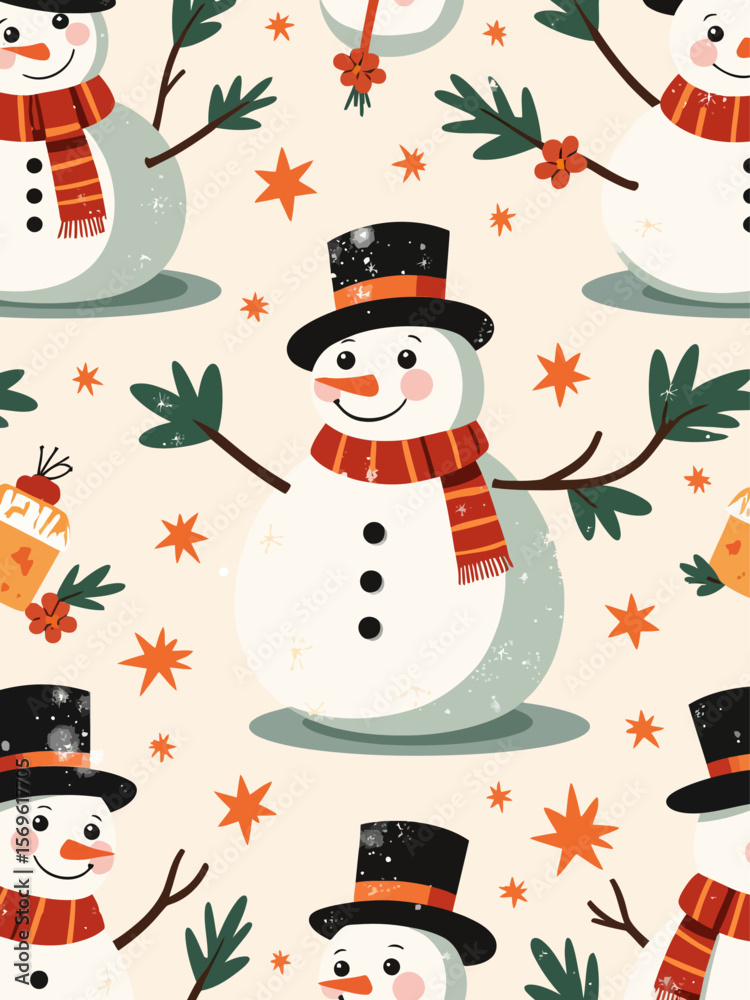 seamless pattern of cute snowman