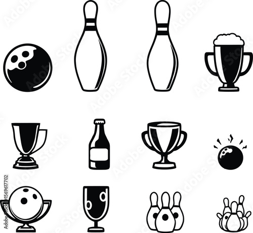Bowling game vector illustration with pins ball beer and trophy for sports and recreation theme design