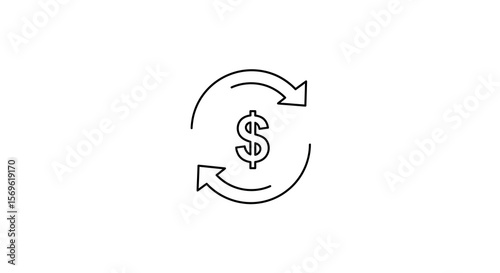 Linear currency exchange icon with arrows and dollar symbol