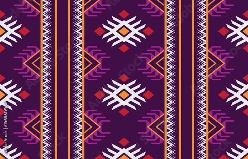 Geometric ethnic Native American tribal patterns, featuring Aztec and Navajo motifs, create a seamless decorative texture. Design for background ,curtain, carpet, clothing, wrapping, Batik.