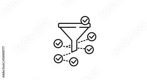 Linear funnel diagram with checkmarks for process optimization