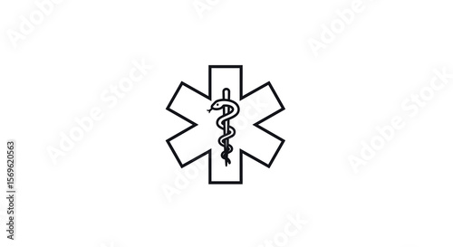 Minimalist medical symbol with star of life and rod of asclepius design