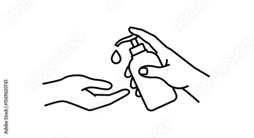 Minimalist outline of hands using liquid soap for hygiene and cleanliness