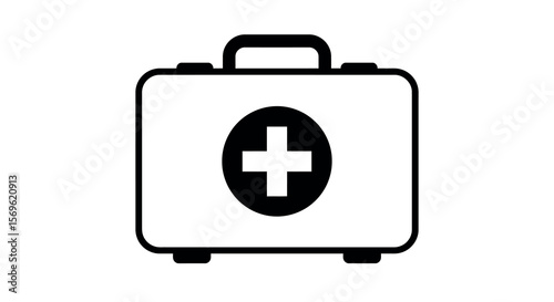 Minimalist first aid kit icon with medical cross on white background