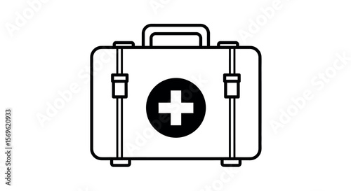 Minimalist first aid kit with cross symbol in black and white
