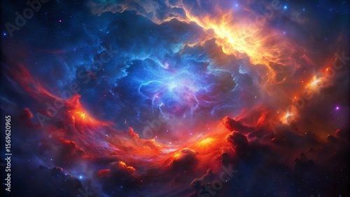 Cosmic Nebula in Vivid Red Orange Blue Hues
