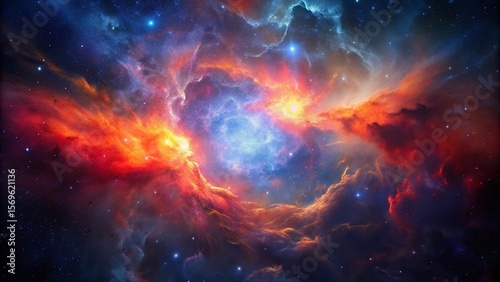 Cosmic Nebula in Vivid Red Orange Blue Hues
