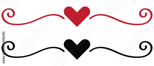 Heart Border | Cute Heart Decorative Element | Vector Valentine Design | continuous line art heart banner | divider set.