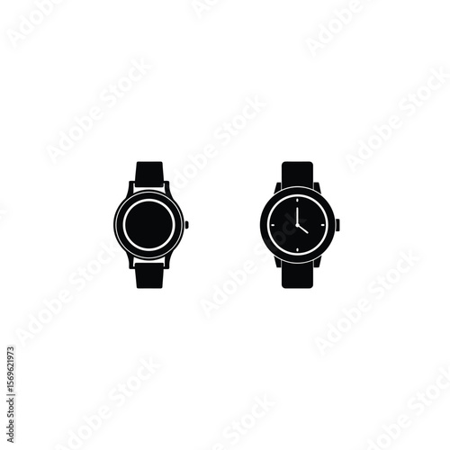 Two wristwatches in black and white minimalist style isolated on a white background with simple design
