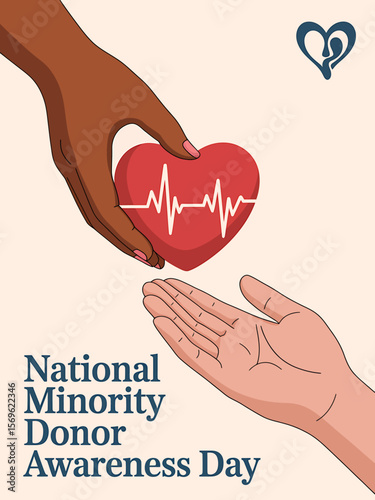 National minority donor awareness day hands sharing a heart with heartbeat line