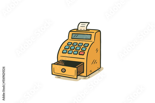 Hand drawn cartoon cash register illustration Color vector on white background.01
