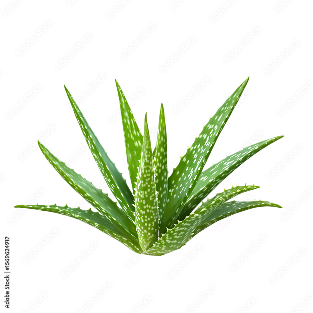 Fototapeta premium Vibrant Green Aloe Vera Plant with White Spots, Isolated on Black Background, Fresh and Healthy, Natural Beauty Concept.