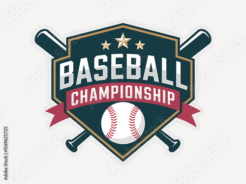 Baseball championship emblem with crossed bats and baseball