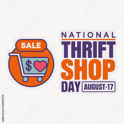 National thrift shop day august 17th with shopping cart and sale sign