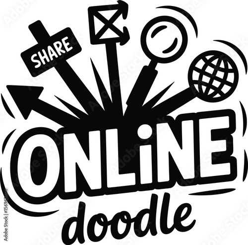 Online doodle illustration vector graphic design for social media and web content sharing and searching
