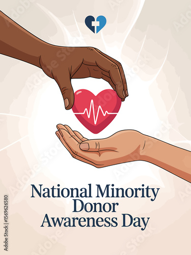 National minority donor awareness day hands sharing a heart with heartbeat line