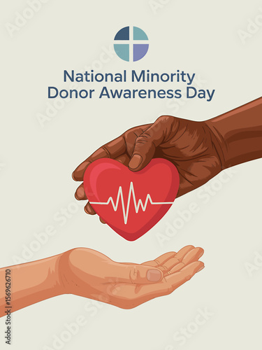 National minority donor awareness day hands sharing a heart with heartbeat line