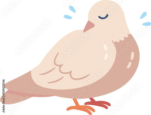 Mourning dove cooing softly, head bowed, gentle bird, common, peaceful, illustration