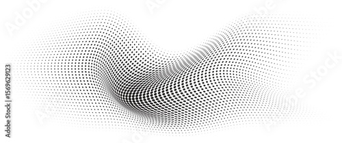 Flowing Wave Dot Halftone Pattern: Curve Gradient Shape on Transparent Background. Suitable for AI, Tech, Network, Digital, Science, and Technology Themes.
