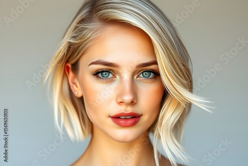 Blonde hair beautiful woman, white color tone pastel hair