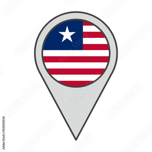 Vector illustration of a geolocation tag colored with the flag of Liberia