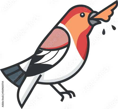 White-winged crossbill using crossed bill, extracting seeds, conifer forest, northern bird, art