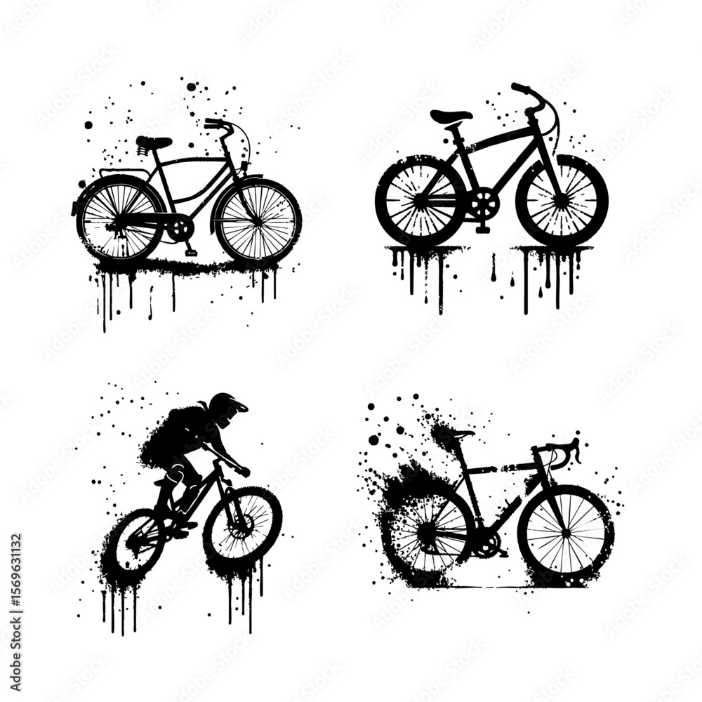 Obraz premium Bike Silhouette Grunge Splatter and Dripping Spray Effects
