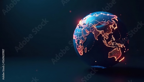 Spinning globe, glowing nodes illustrating worldwide commerce, export, transportation, import