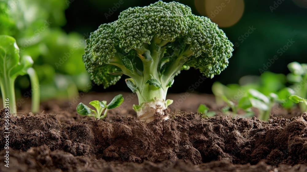 custom made wallpaper toronto digitalA fresh broccoli plant growing in rich soil with green leaves in the background.
